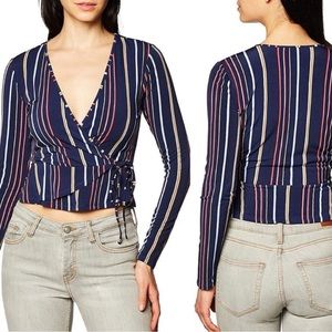 BCBGeneration Blue Striped Wrap Blouse